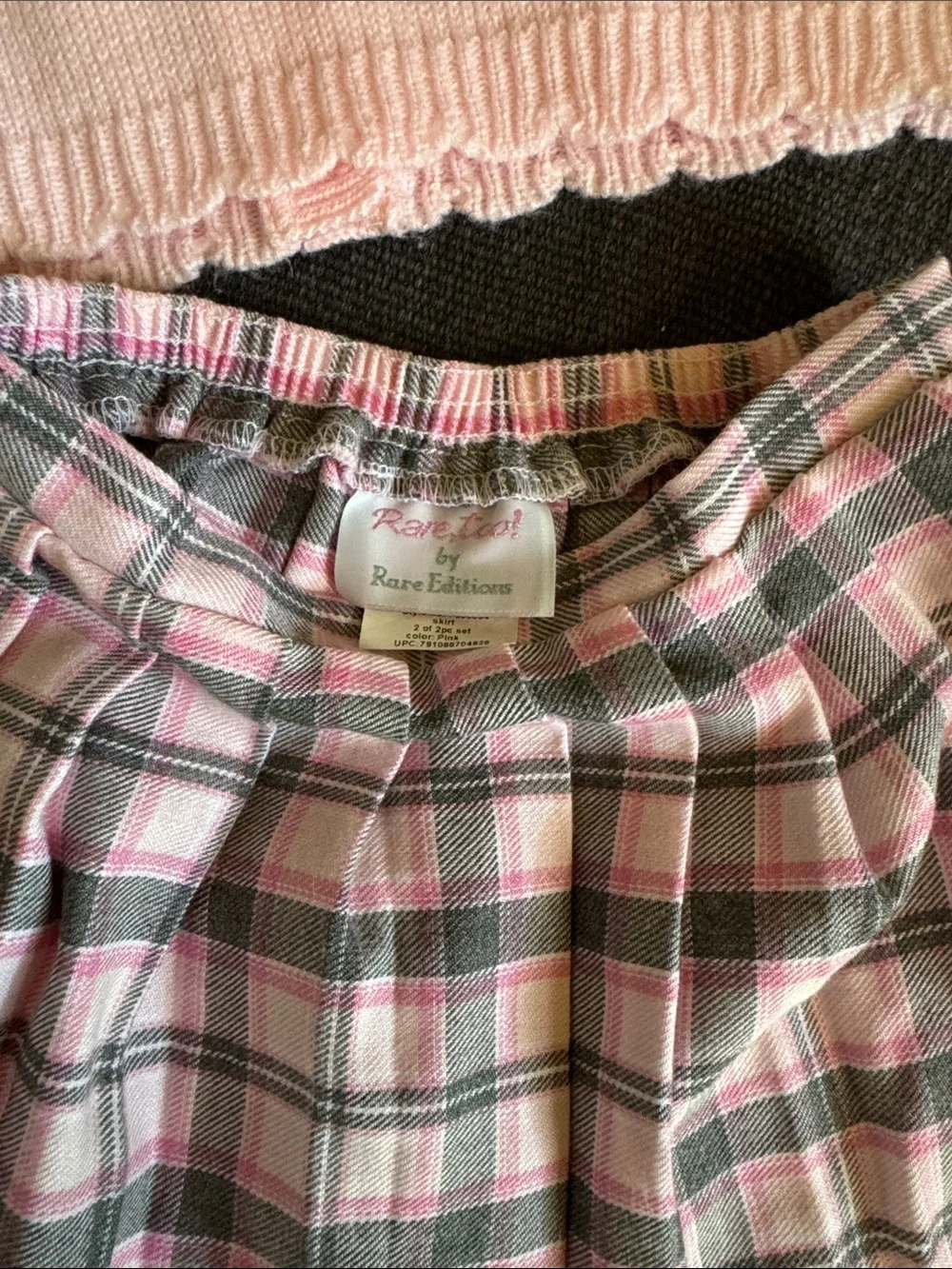 Vintage Sweater Cardigan and Plaid Skirt Matching Pink Cats